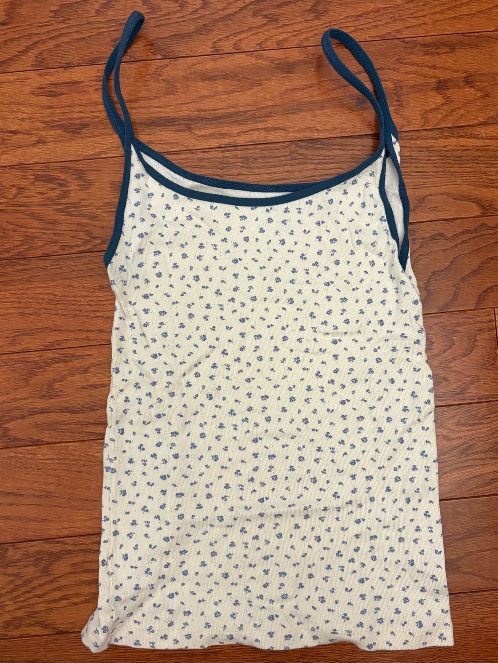 Brandy Melville white/cream and blue floral cotton tank top